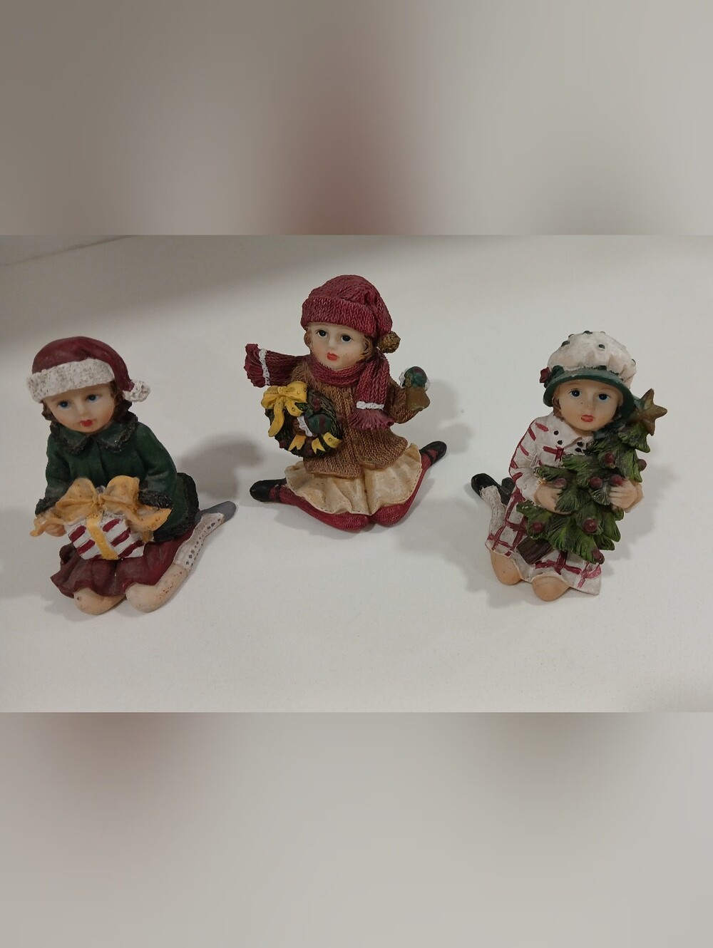 Set of 3 Christmas Girl Figurines, Resin Material, Good Condition